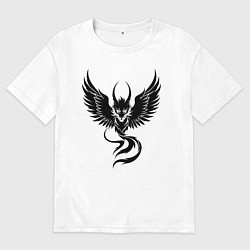 Футболка оверсайз мужская Крылатый черный дракон, цвет: белый