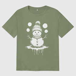 Футболка оверсайз мужская Снеговик в вязаной шапке, цвет: авокадо