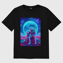 Мужская футболка оверсайз Морти и Рик на неоновой планете