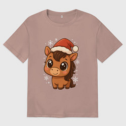 Футболка оверсайз мужская Маленькая новогодняя лошадка с большими глазами, цвет: пыльно-розовый