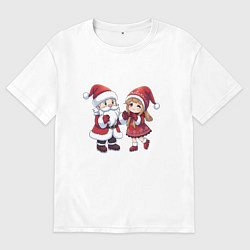 Мужская футболка оверсайз Мультяшные Дед Мороз и Снегурочка держатся за руки