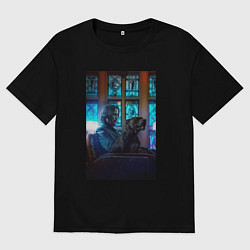 Футболка оверсайз мужская Джон Уик и пёс, цвет: черный