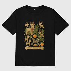 Футболка оверсайз мужская С Новым конским годом, цвет: черный