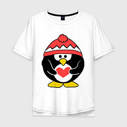 Мужская футболка оверсайз Пингвин с сердцем