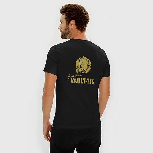Мужская slim-футболка Vault Tec / Черный – фото 4