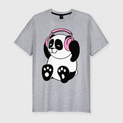 Футболка slim-fit Panda in headphones панда в наушниках, цвет: меланж