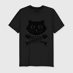 Мужская slim-футболка Пиратский знак кот и кости