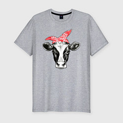 Мужская slim-футболка Корова в бандане