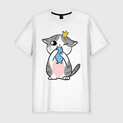 Мужская slim-футболка Котик с рыбкой