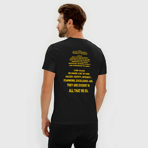 Мужская slim-футболка NASA Vision Mission and Core Values на спине / Черный – фото 4