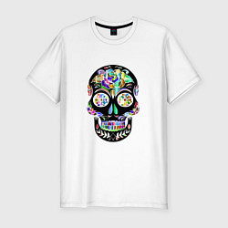 Мужская slim-футболка Flowers - Art skull