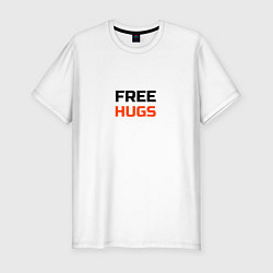 Футболка slim-fit Free,hugs,бесплатные,обнимашки, цвет: белый