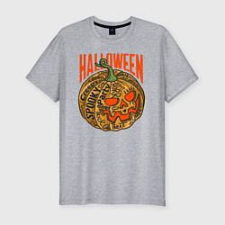 Футболка slim-fit Halloween тыква, цвет: меланж