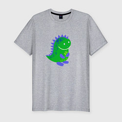 Футболка slim-fit Зеленый дракончик-динозаврик, цвет: меланж