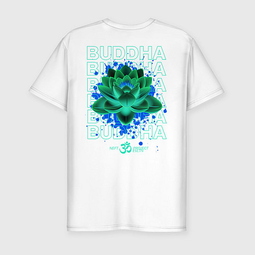 Мужская slim-футболка Buddha Lotus Green Acid / Белый – фото 2