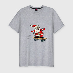 Мужская slim-футболка Санта на скейтборде