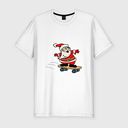Мужская slim-футболка Санта на скейтборде