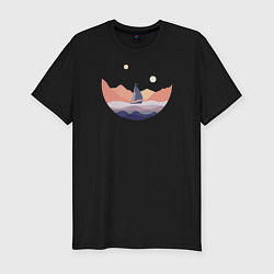 Мужская slim-футболка Яхта в океане