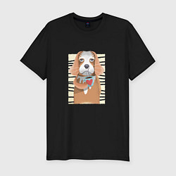 Мужская slim-футболка Собака с кофе
