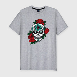 Мужская slim-футболка Череп и розы