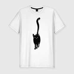 Футболка slim-fit Черный кот тушью, цвет: белый