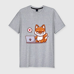 Футболка slim-fit Cute fox and laptop, цвет: меланж