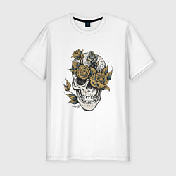 Мужская slim-футболка Рисунок черепа с розами
