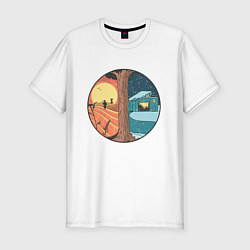 Мужская slim-футболка Лето и Зима в деревне