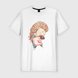 Футболка slim-fit Девушка-ежик и тортик, цвет: белый