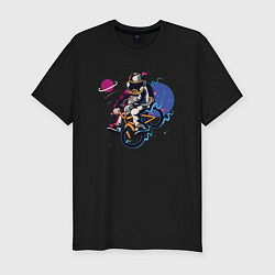 Мужская slim-футболка Космонавт на велосипеде