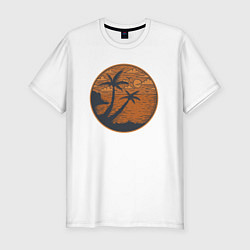 Мужская slim-футболка Лето, пальмы, вечер