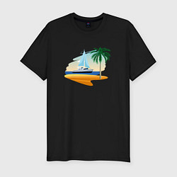 Мужская slim-футболка Корабль и пальма