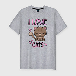 Футболка slim-fit I Love Cats, цвет: меланж