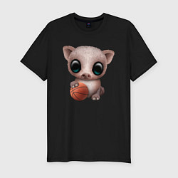 Мужская slim-футболка Свинка - Баскетбол