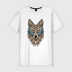 Мужская slim-футболка Волк орнамент