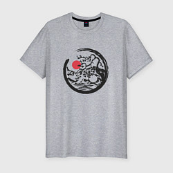 Мужская slim-футболка Инь Янь пейзаж в круге Энсо