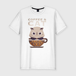Мужская slim-футболка Кофе и Кот