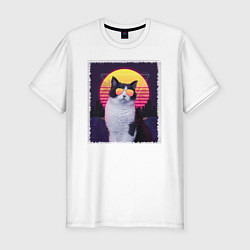 Мужская slim-футболка Synthwave cat