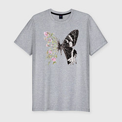 Мужская slim-футболка Бабочка и цветы