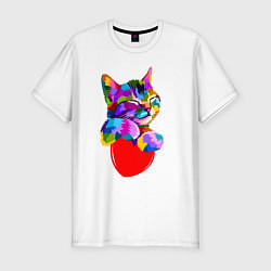 Мужская slim-футболка РАДУЖНЫЙ КОТИК RAINBOW KITTY
