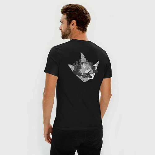 Мужская slim-футболка Узор из листьев и цветов / Черный – фото 4