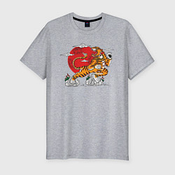 Мужская slim-футболка Тигр в закате