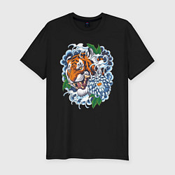 Мужская slim-футболка Тигр в цветах