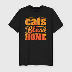 Мужская slim-футболка Cats bless home