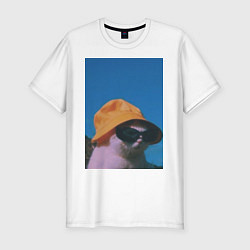 Мужская slim-футболка Котик в шляпе и очках