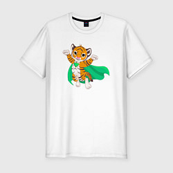 Мужская slim-футболка Тигр Супергерой