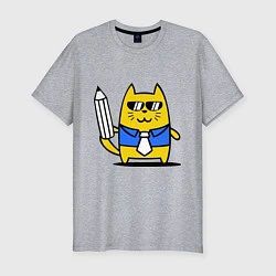 Мужская slim-футболка Деловой котик