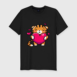 Мужская slim-футболка Милый тигренок с сердечком