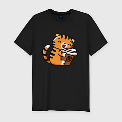 Футболка slim-fit Тигренок и кофе, цвет: черный