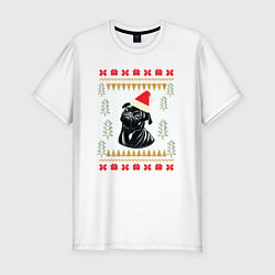 Мужская slim-футболка Рождественский свитер Черный мопс